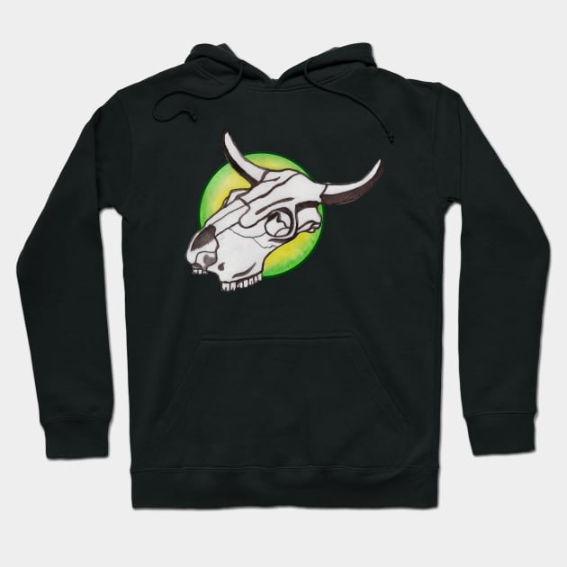 Cow Skull In Green Circle Hoodie by deadblackpony